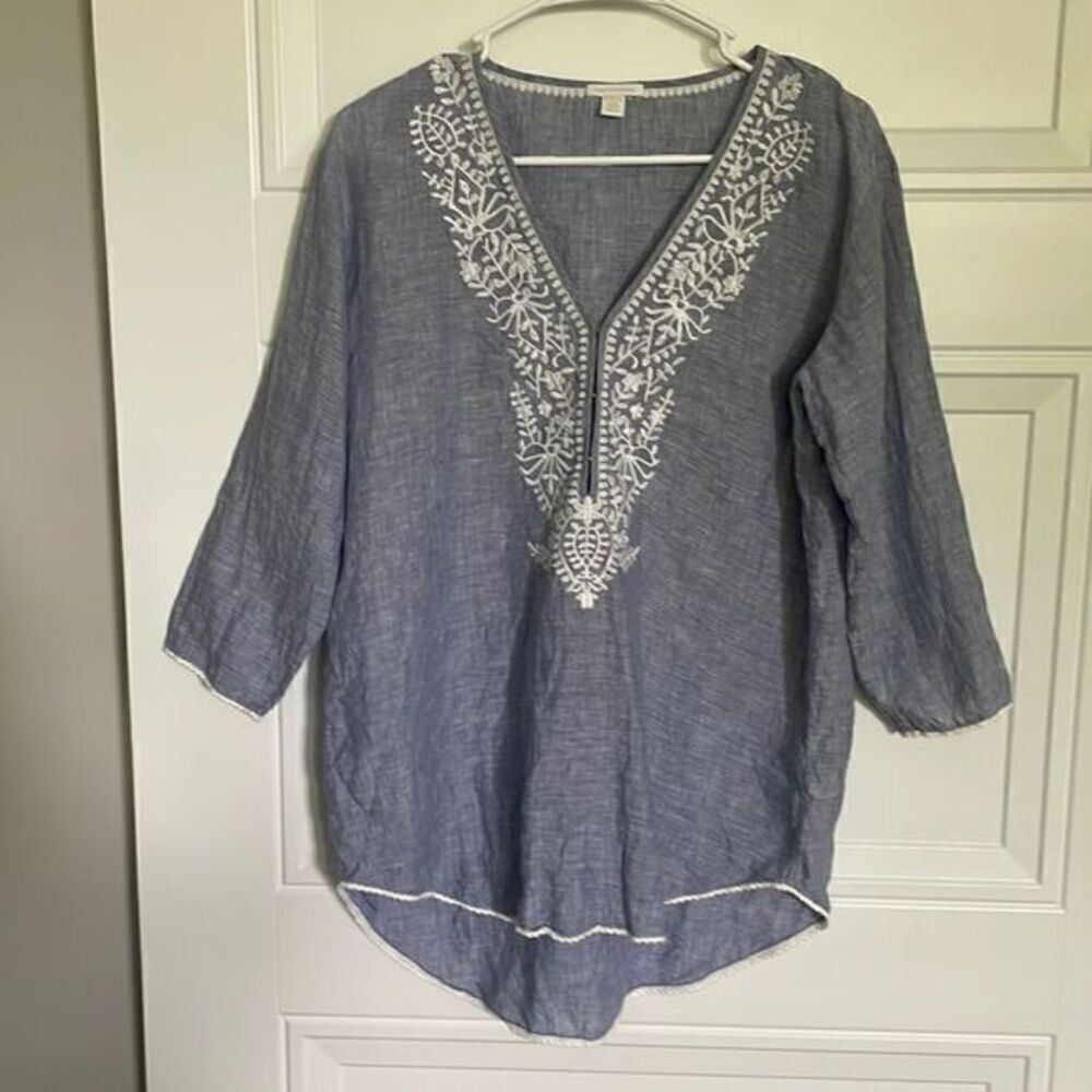 Saks Fifth Avenue Embroidered Linen Tunic
